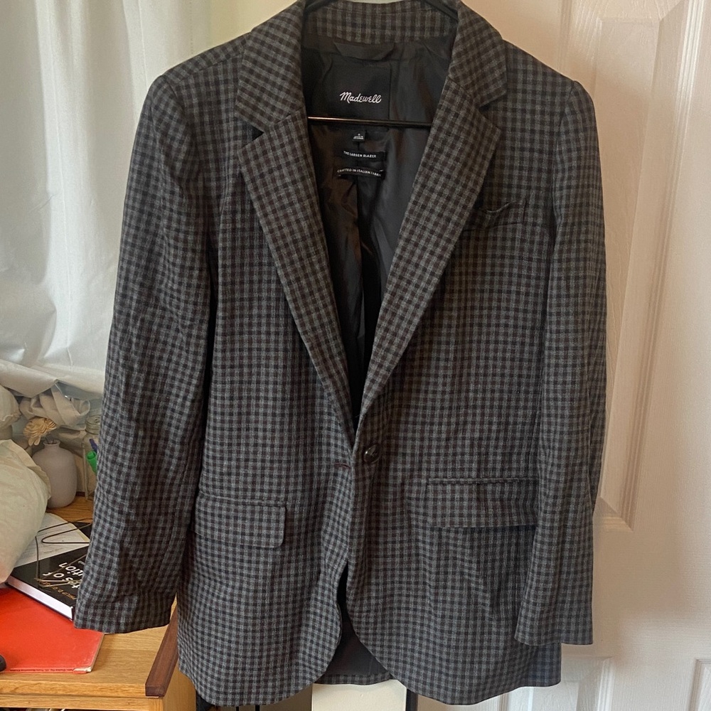 Madewell Black and Gray Checkered Blazer